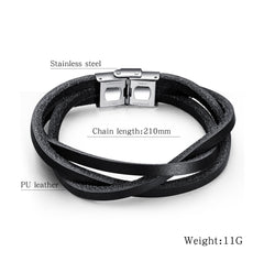 Stainless Steel Multi Strand Leather Bracelet