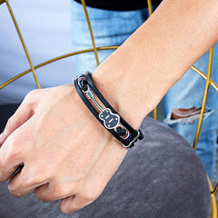 Steel Black Mens Leather Guitar Bracelet