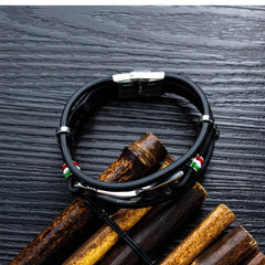 Steel Mens Guitar Leather Bracelet