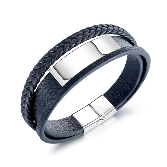 Stainless Steel Mens Leather Bracelet
