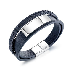 Stainless Steel Mens Leather Bracelet