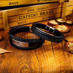 Stainless Steel Mens Leather Bracelet