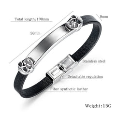 Steel Skull Head Leather Bracelet