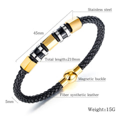 Men's Stainless Steel and Leather Bead Bracelet