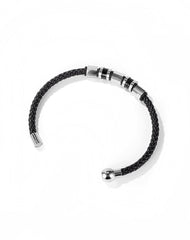 Men's Stainless Steel and Leather Bead Bracelet