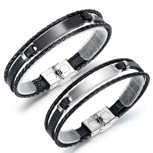 Stainless Steel Leather Bracelet