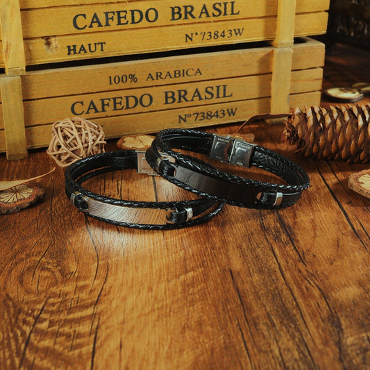 Stainless Steel Leather Bracelet