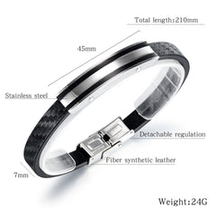Steel and Leather Mens Bangle Bracelet