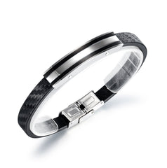 Steel and Leather Mens Bangle Bracelet