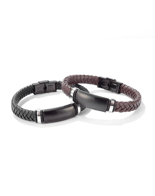 Stainless Steel Mens Braided Leather Bracelet