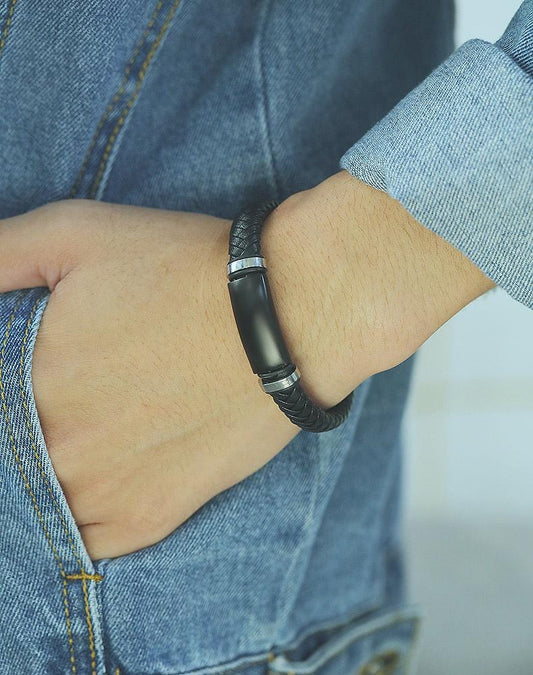 Stainless Steel Mens Braided Leather Bracelet