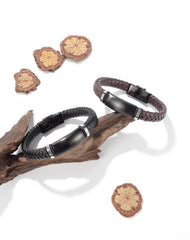 Stainless Steel Mens Braided Leather Bracelet