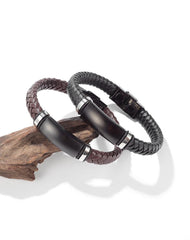 Stainless Steel Mens Braided Leather Bracelet