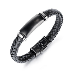 Stainless Steel Mens Braided Leather Bracelet