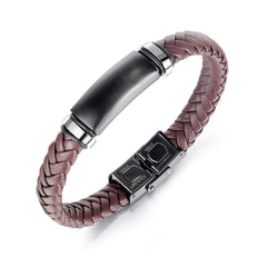 Stainless Steel Mens Braided Leather Bracelet