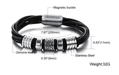 Stainless Steel Beads Leather Bracelet