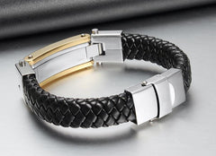 Stainlss Steel Genuine Leather Bracelet