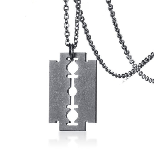 Mens Stainless Steel Vintage razor blade necklace