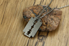Mens Stainless Steel Vintage razor blade necklace