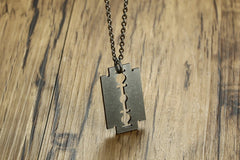 Mens Stainless Steel Vintage razor blade necklace