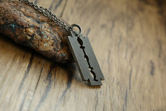 Mens Stainless Steel Vintage razor blade necklace