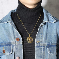 Stainless Steel Gold Mens Lion Necklace