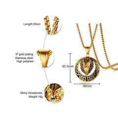 Stainless Steel Gold Mens Lion Necklace