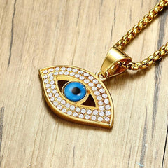 Stainless Steel CZ Evil Eye Necklace