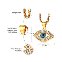 Stainless Steel CZ Evil Eye Necklace
