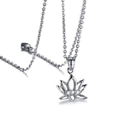 Stainless Steel Womens Lotus Flower Necklace