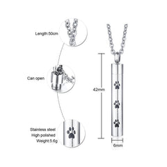 Stainless Steel Paw Print Necklace For Ashes