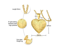 Stainless Steel Gold Heart Photo Frame Necklace