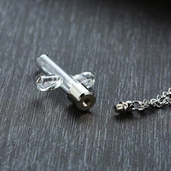 Stainless Steel Silver Cross Urn Necklace