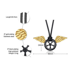 Stainless Steel Mens Tire & Wings Necklace