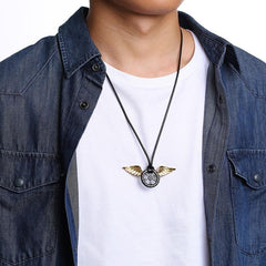 Stainless Steel Mens Tire & Wings Necklace