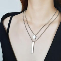 Steel Multi Layer Star Bar Necklace