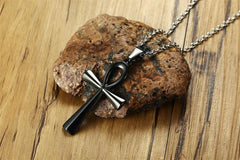 Steel Gold Egypt Cross Pendant