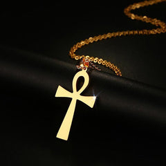 Steel Gold Egypt Cross Pendant