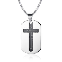Steel Cross Dog Tag Mens Necklace
