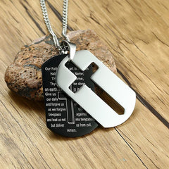 Steel Cross Dog Tag Mens Necklace