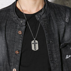 Steel Cross Dog Tag Mens Necklace