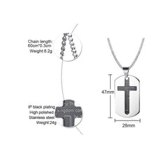 Steel Cross Dog Tag Mens Necklace