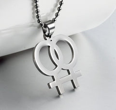 Stainless Steel Double Female Symbol Necklace