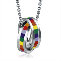 Steel Intertwined Rings Rainbow Necklace