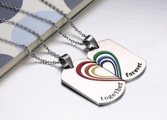 Steel LGBT Couple Rainbow Dog Tag Necklace