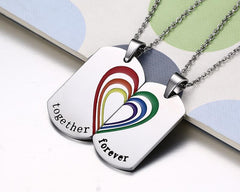 Steel LGBT Couple Rainbow Dog Tag Necklace