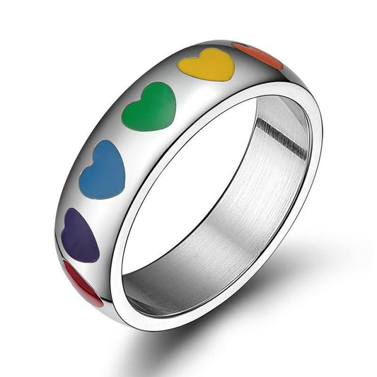 Stainless Steel Ranbow Love Heart Engagement Ring