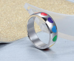 Stainless Steel Ranbow Love Heart Engagement Ring