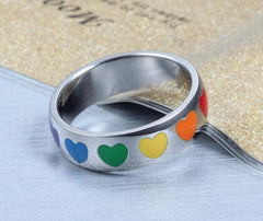 Stainless Steel Ranbow Love Heart Engagement Ring