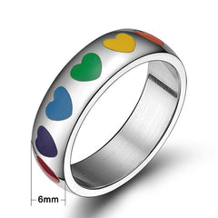 Stainless Steel Ranbow Love Heart Engagement Ring